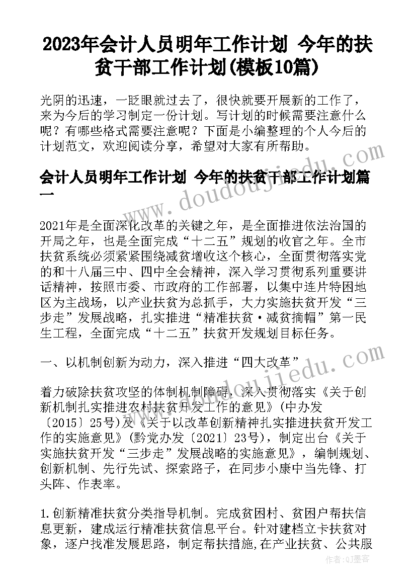 2023年会计人员明年工作计划 今年的扶贫干部工作计划(模板10篇)