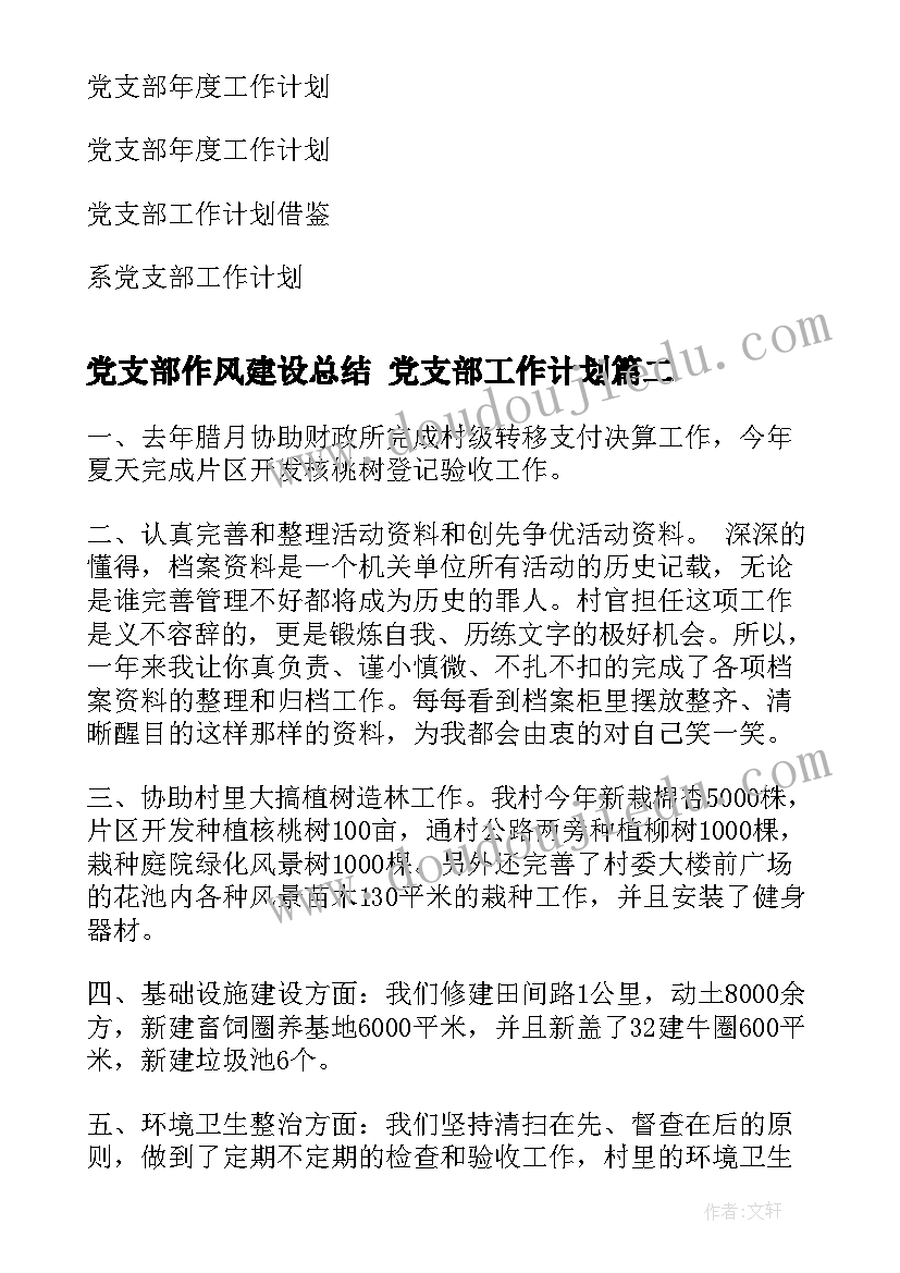 2023年党支部作风建设总结 党支部工作计划(汇总10篇)