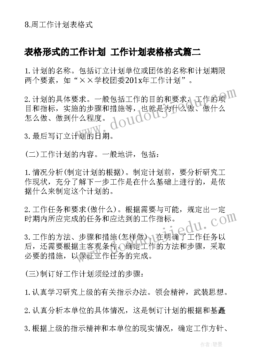 最新表格形式的工作计划 工作计划表格格式(精选9篇)