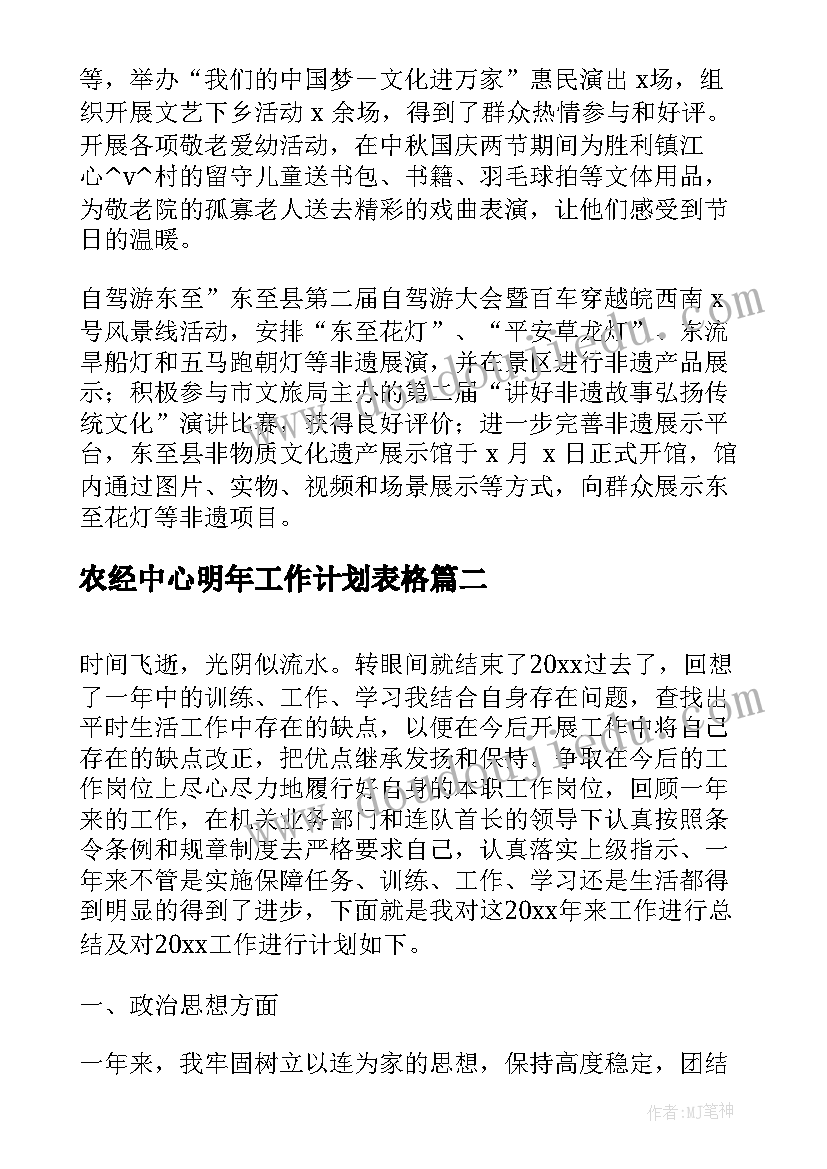 2023年农经中心明年工作计划表格(模板5篇)