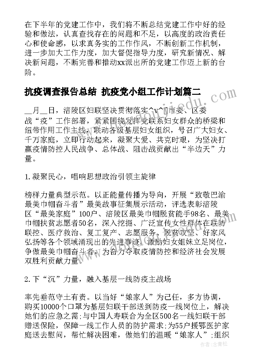 最新抗疫调查报告总结 抗疫党小组工作计划(精选5篇)