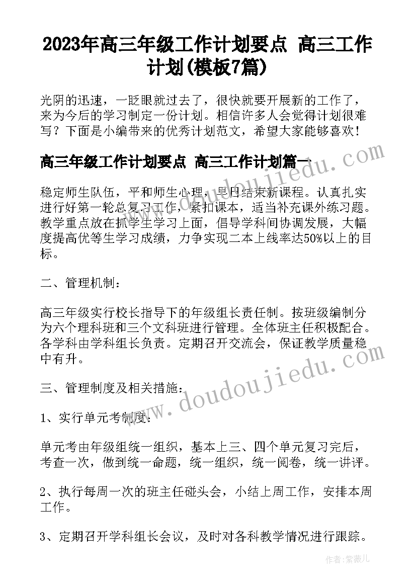 2023年高三年级工作计划要点 高三工作计划(模板7篇)