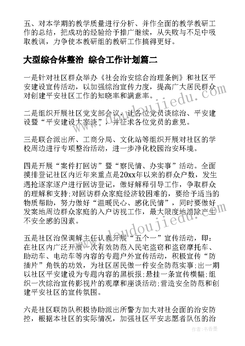 大型综合体整治 综合工作计划(模板5篇)