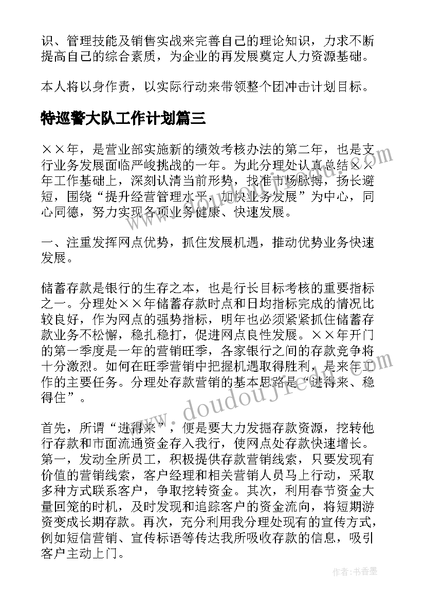 最新特巡警大队工作计划(模板7篇)