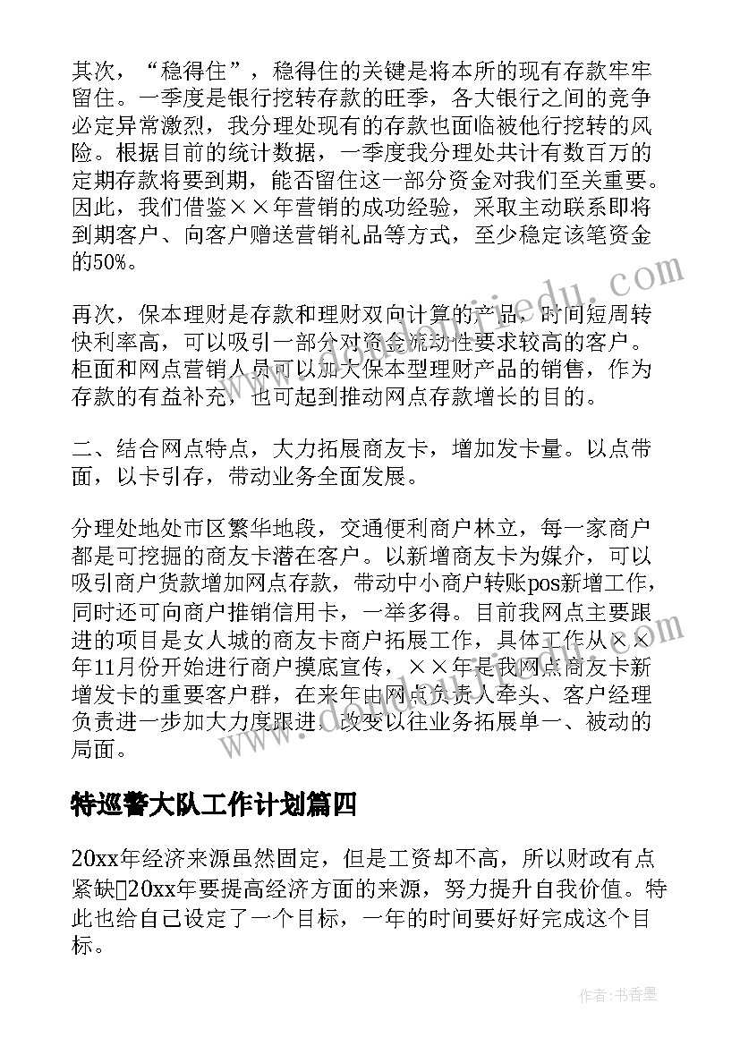 最新特巡警大队工作计划(模板7篇)