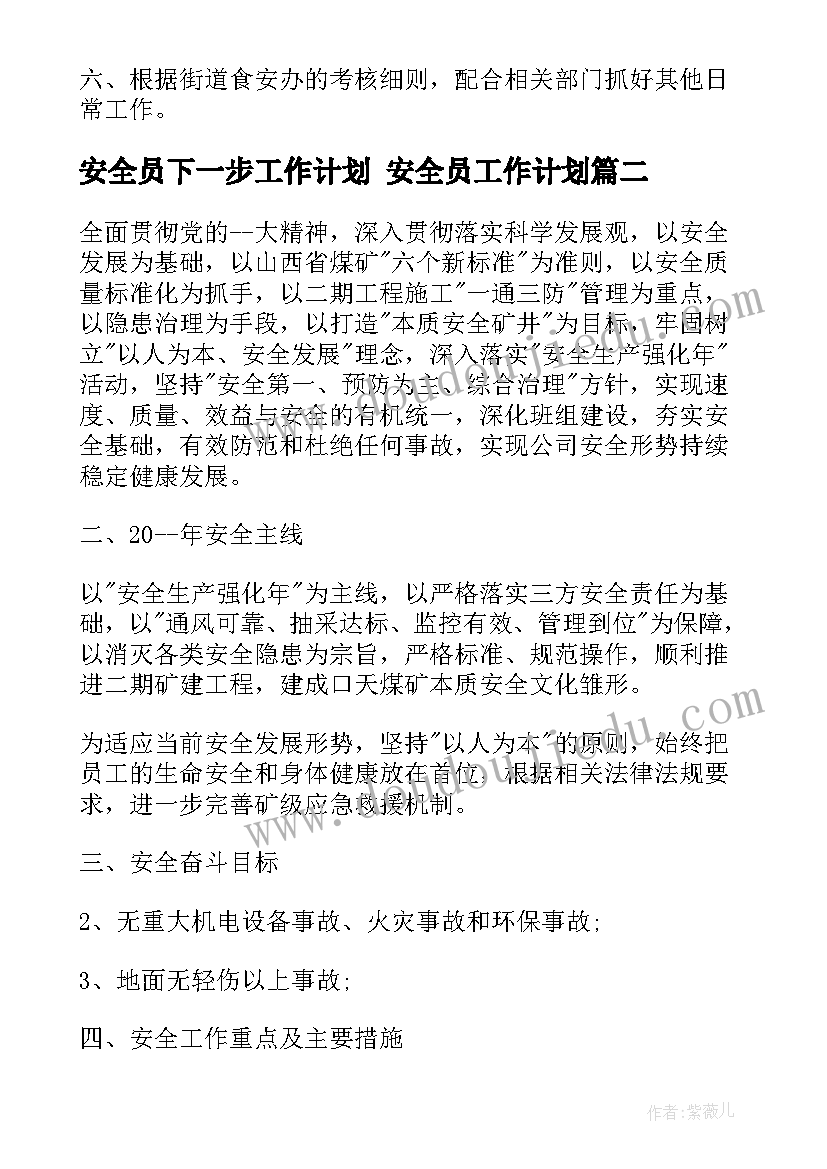 最新安全员下一步工作计划 安全员工作计划(优秀10篇)