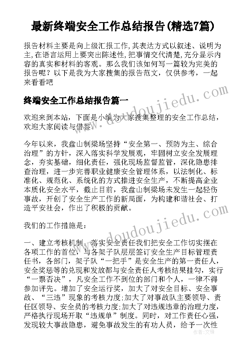 最新终端安全工作总结报告(精选7篇)