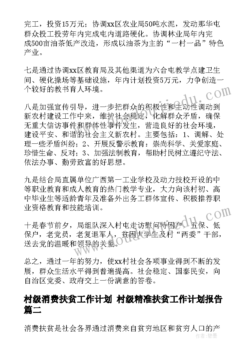 2023年村级消费扶贫工作计划 村级精准扶贫工作计划报告(通用5篇)