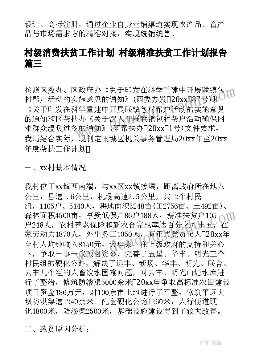 2023年村级消费扶贫工作计划 村级精准扶贫工作计划报告(通用5篇)