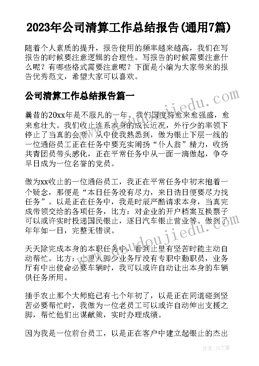 2023年公司清算工作总结报告(通用7篇)