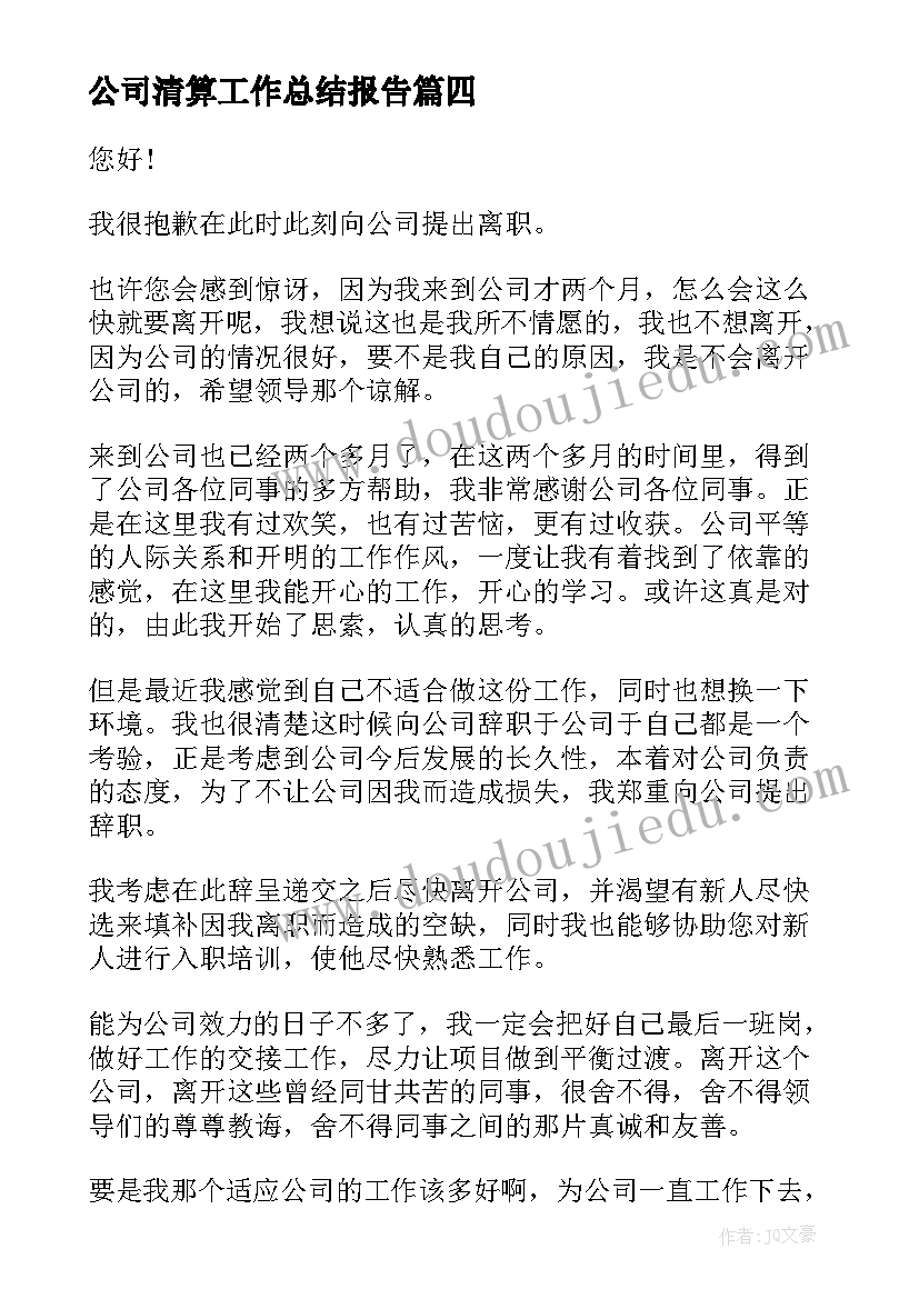 2023年公司清算工作总结报告(通用7篇)