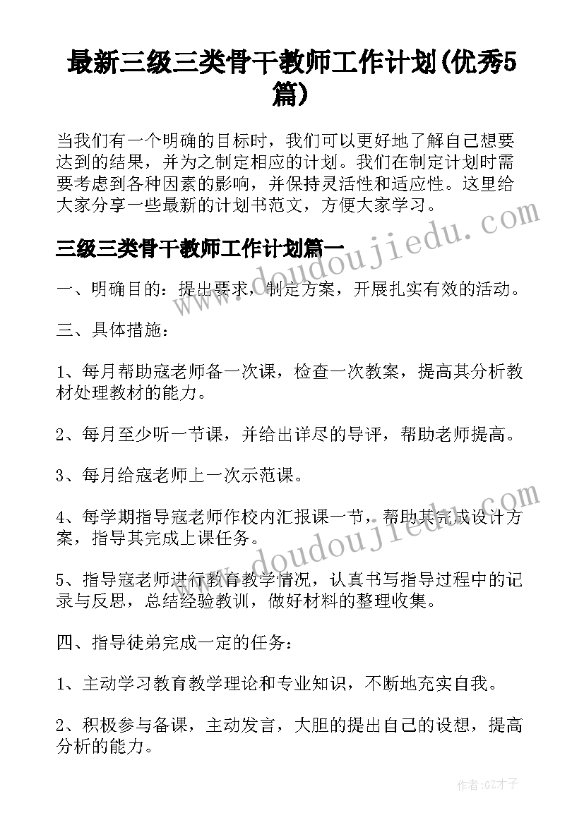 最新三级三类骨干教师工作计划(优秀5篇)