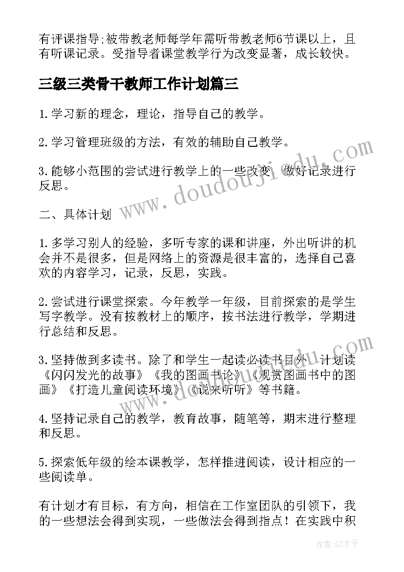 最新三级三类骨干教师工作计划(优秀5篇)