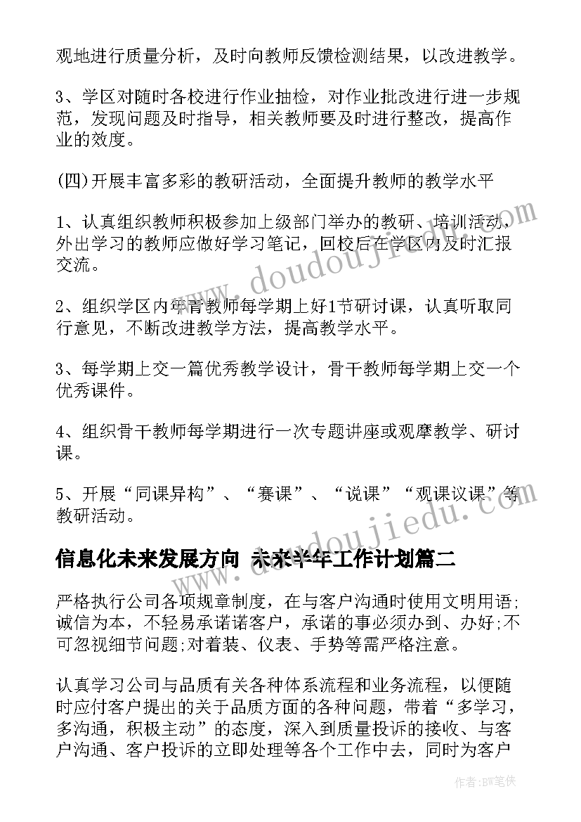 最新信息化未来发展方向 未来半年工作计划(模板6篇)