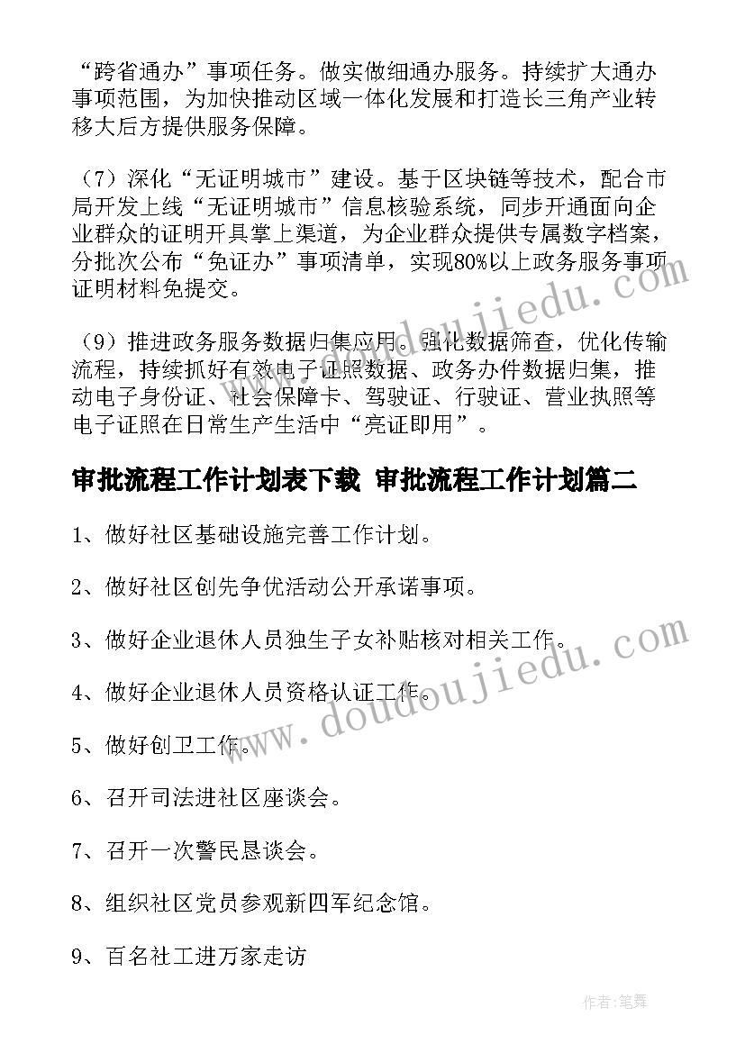 审批流程工作计划表下载 审批流程工作计划(通用5篇)