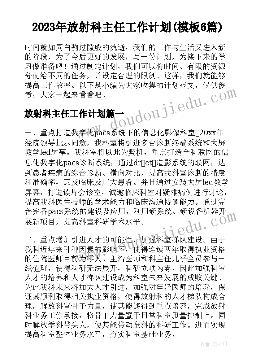 2023年放射科主任工作计划(模板6篇)