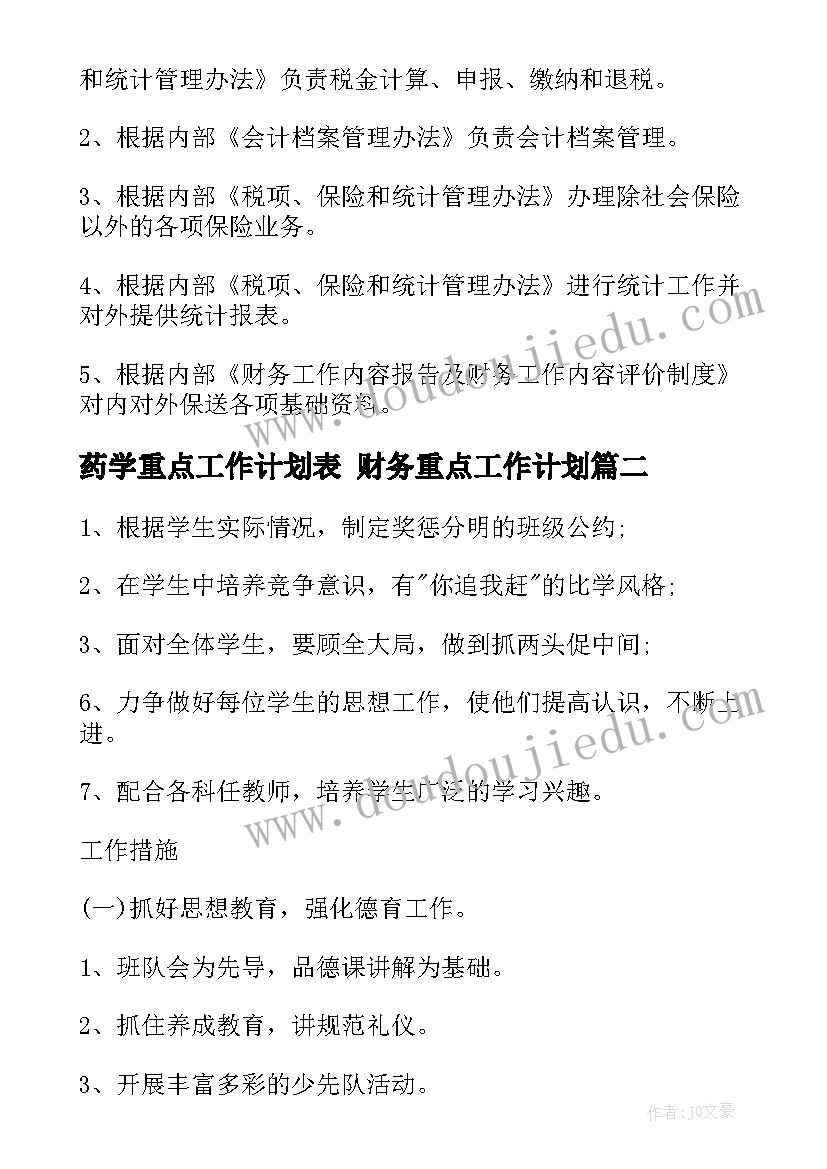 2023年药学重点工作计划表 财务重点工作计划(模板6篇)