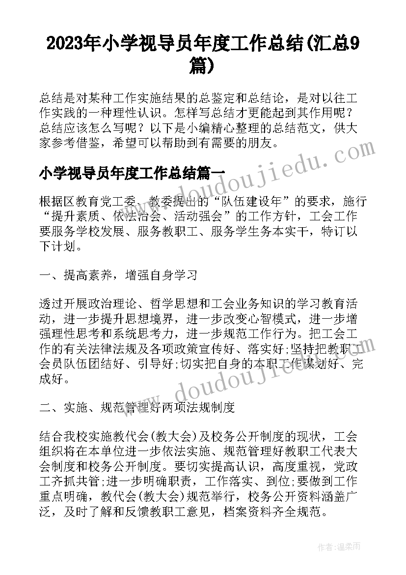 2023年小学视导员年度工作总结(汇总9篇)