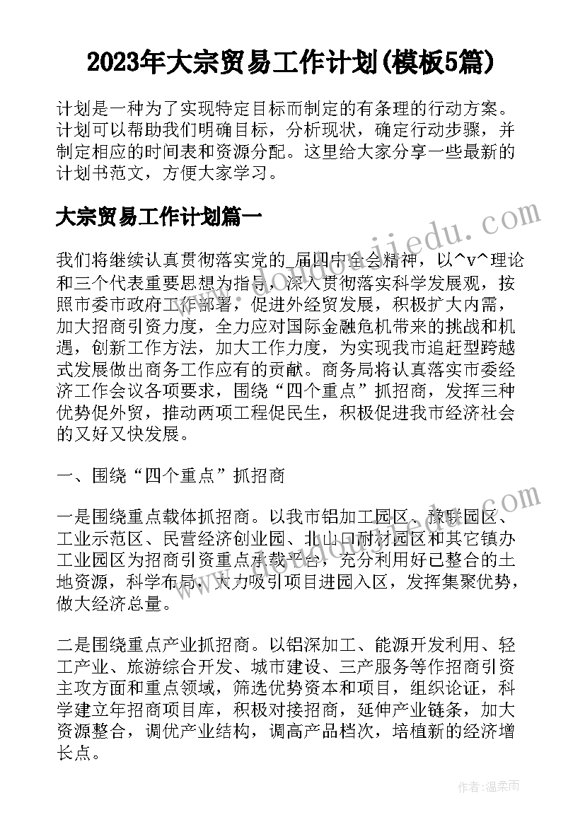 2023年大宗贸易工作计划(模板5篇)