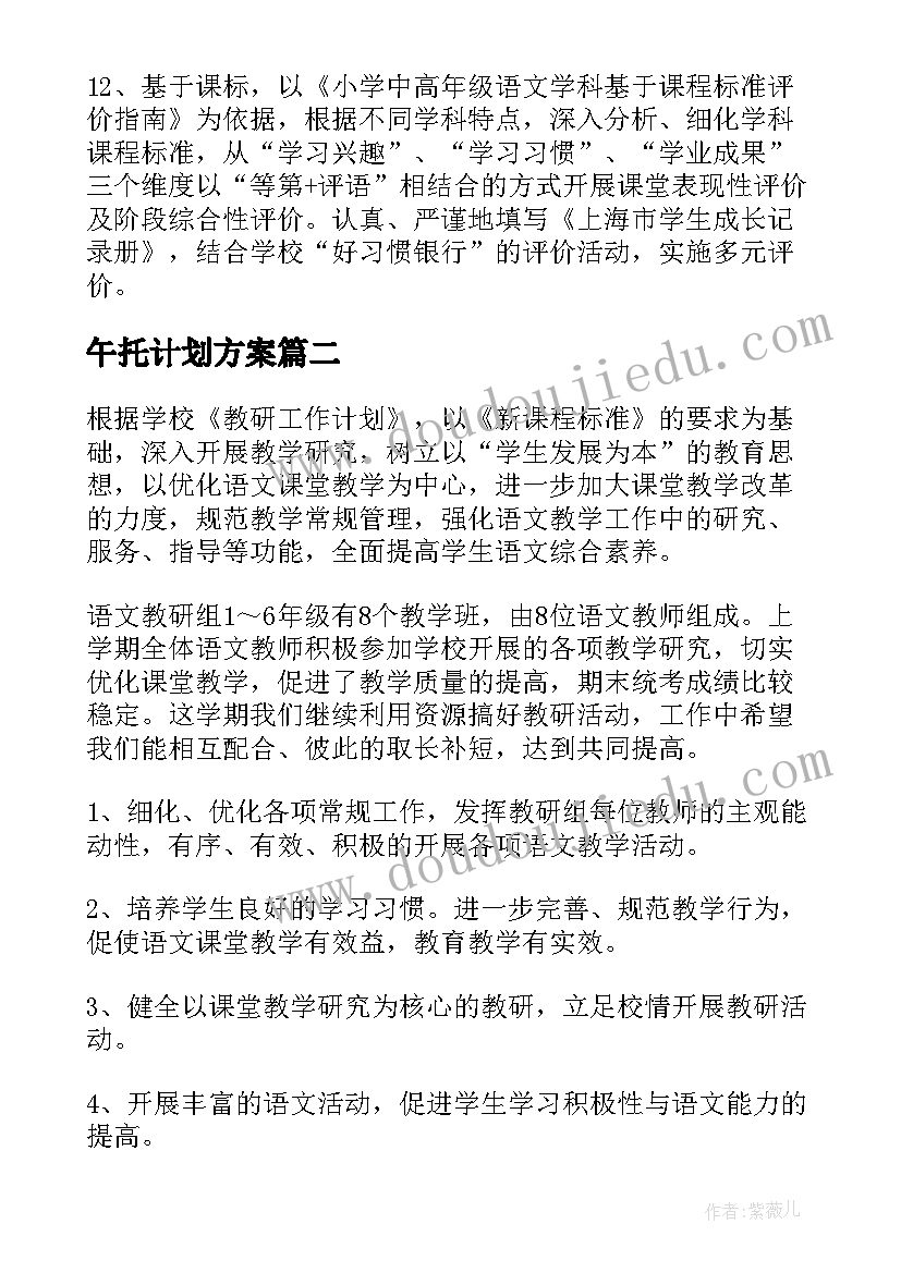 2023年午托计划方案(精选6篇)