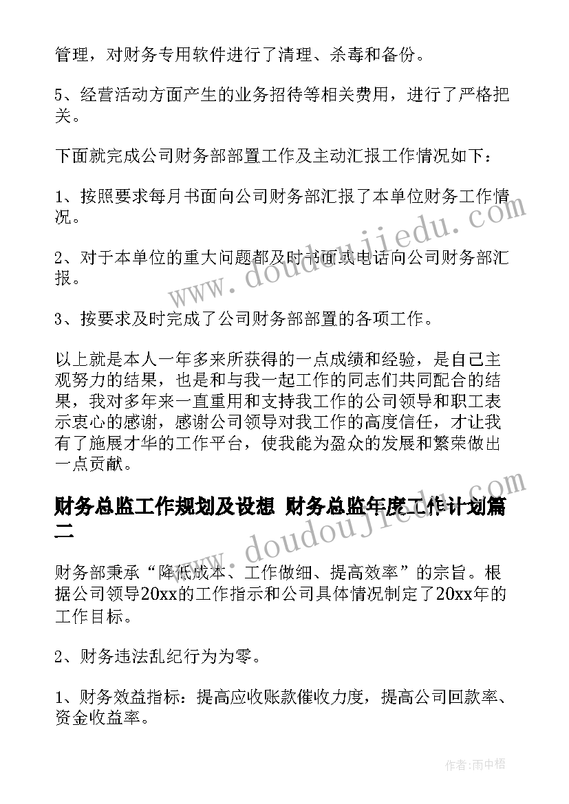 最新财务总监工作规划及设想 财务总监年度工作计划(模板10篇)