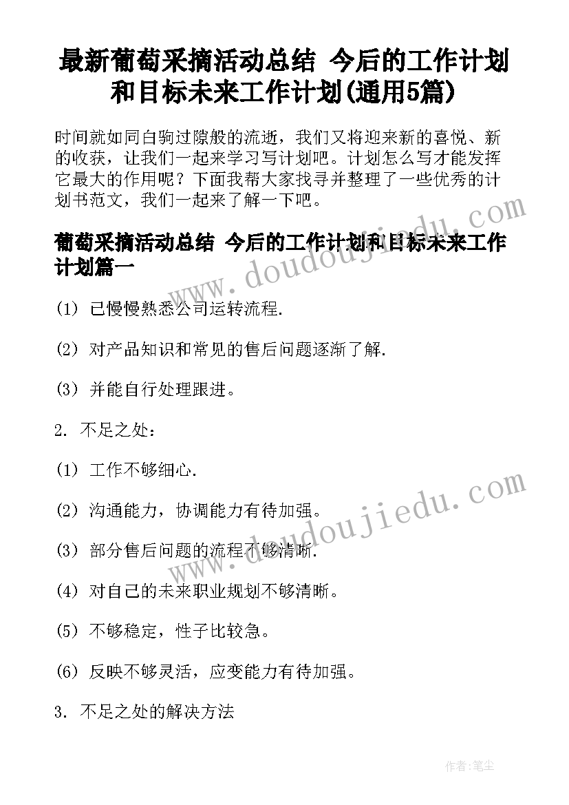 最新葡萄采摘活动总结 今后的工作计划和目标未来工作计划(通用5篇)