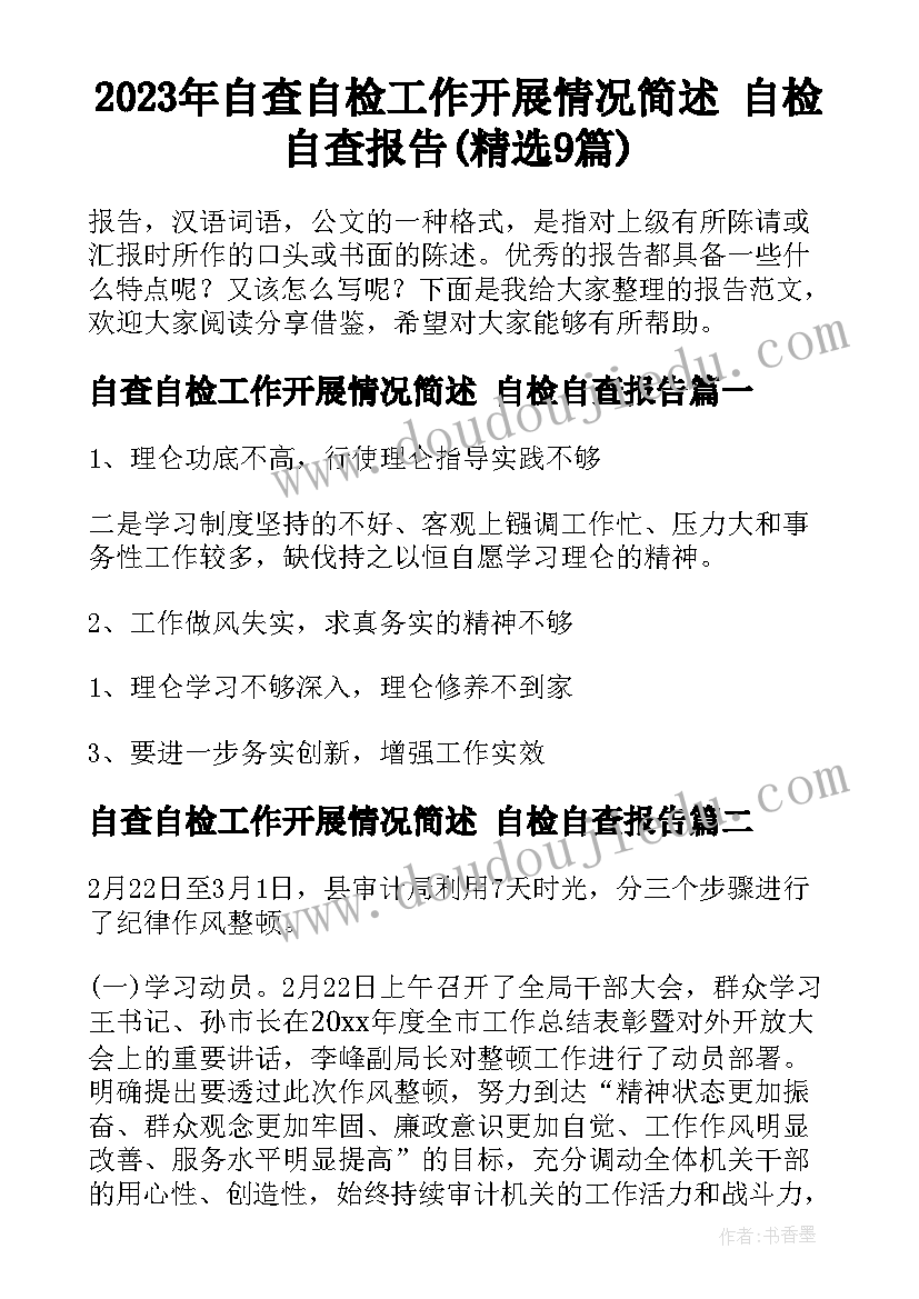 2023年自查自检工作开展情况简述 自检自查报告(精选9篇)