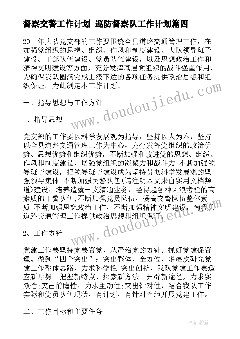 2023年督察交警工作计划 巡防督察队工作计划(大全8篇)