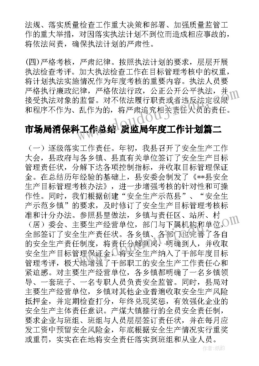 2023年市场局消保科工作总结 质监局年度工作计划(优秀6篇)