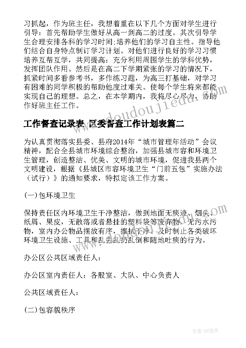 2023年工作督查记录表 区委督查工作计划表(实用7篇)