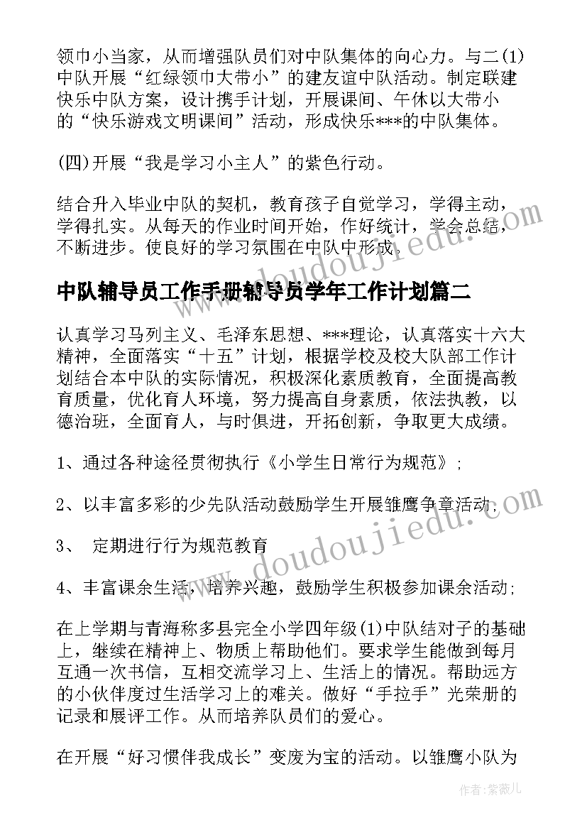 中队辅导员工作手册辅导员学年工作计划(优秀5篇)