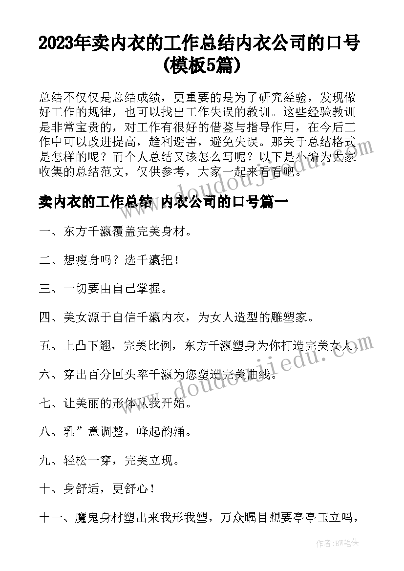 2023年卖内衣的工作总结 内衣公司的口号(模板5篇)