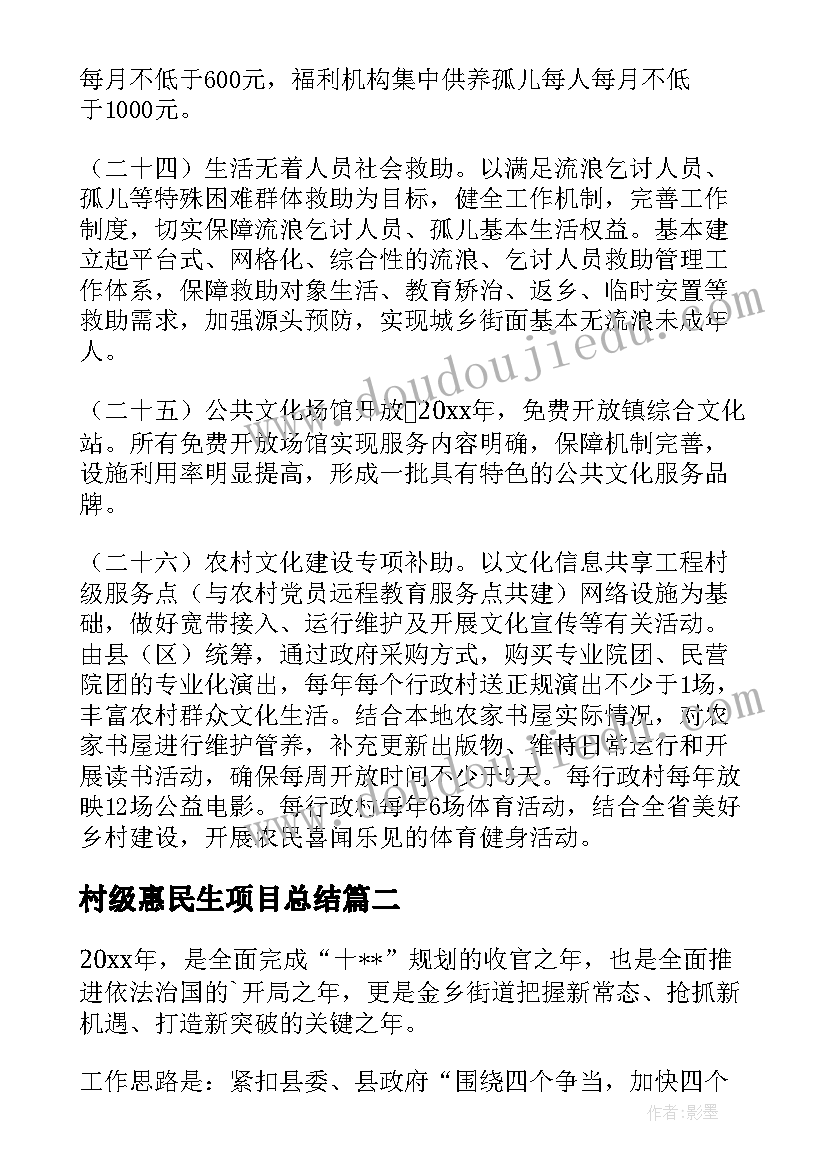 村级惠民生项目总结(优质8篇)