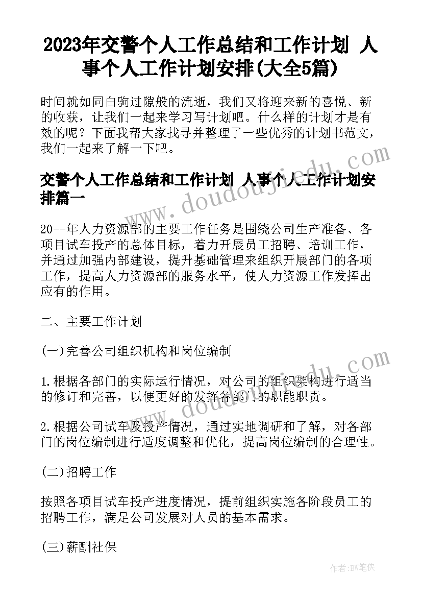 2023年交警个人工作总结和工作计划 人事个人工作计划安排(大全5篇)