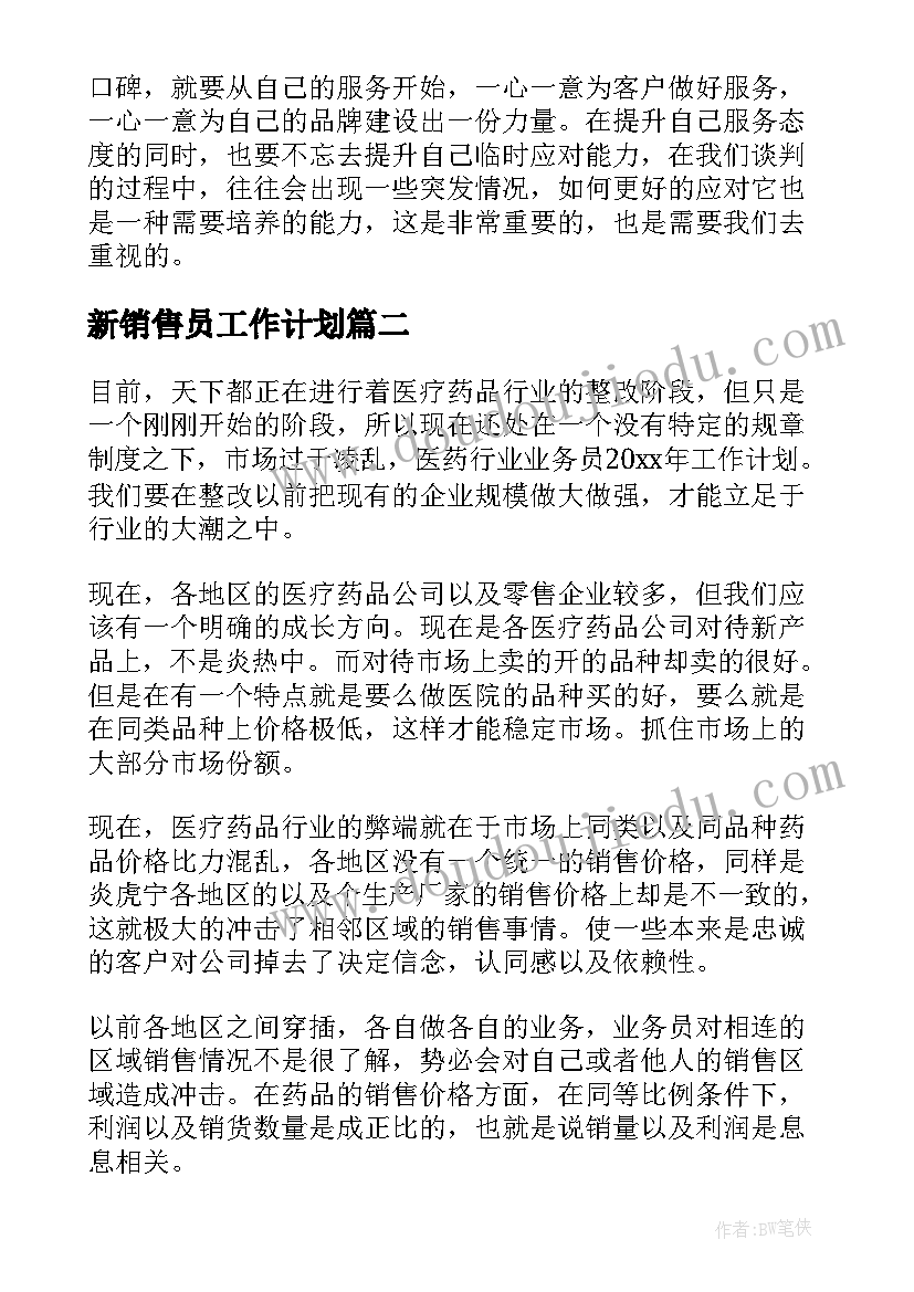 2023年新销售员工作计划(大全5篇)