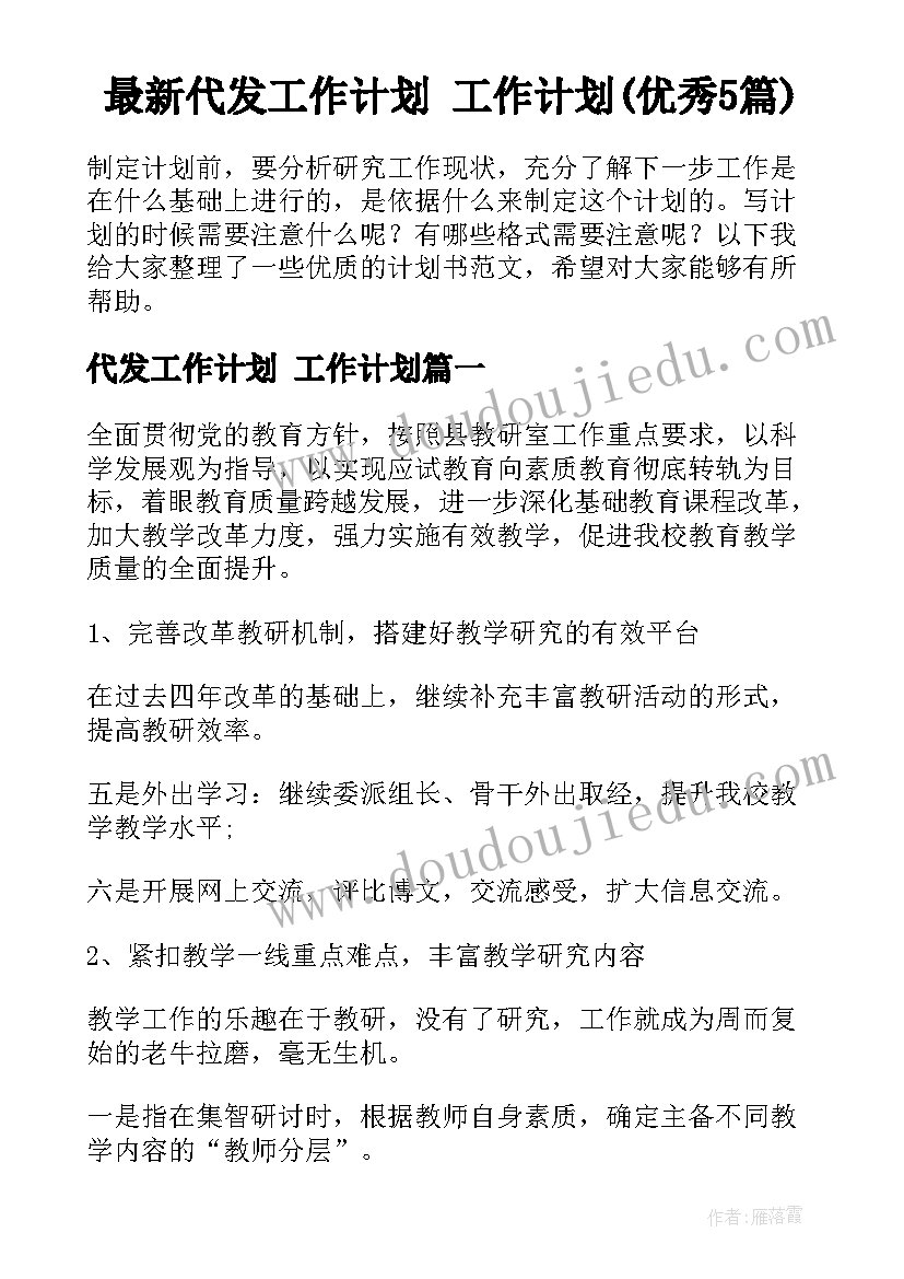 最新代发工作计划 工作计划(优秀5篇)