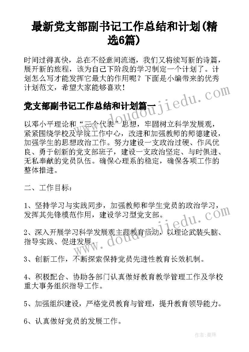 最新党支部副书记工作总结和计划(精选6篇)