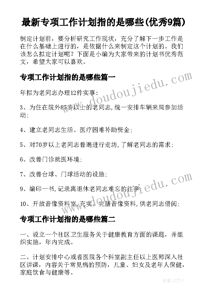 最新专项工作计划指的是哪些(优秀9篇)