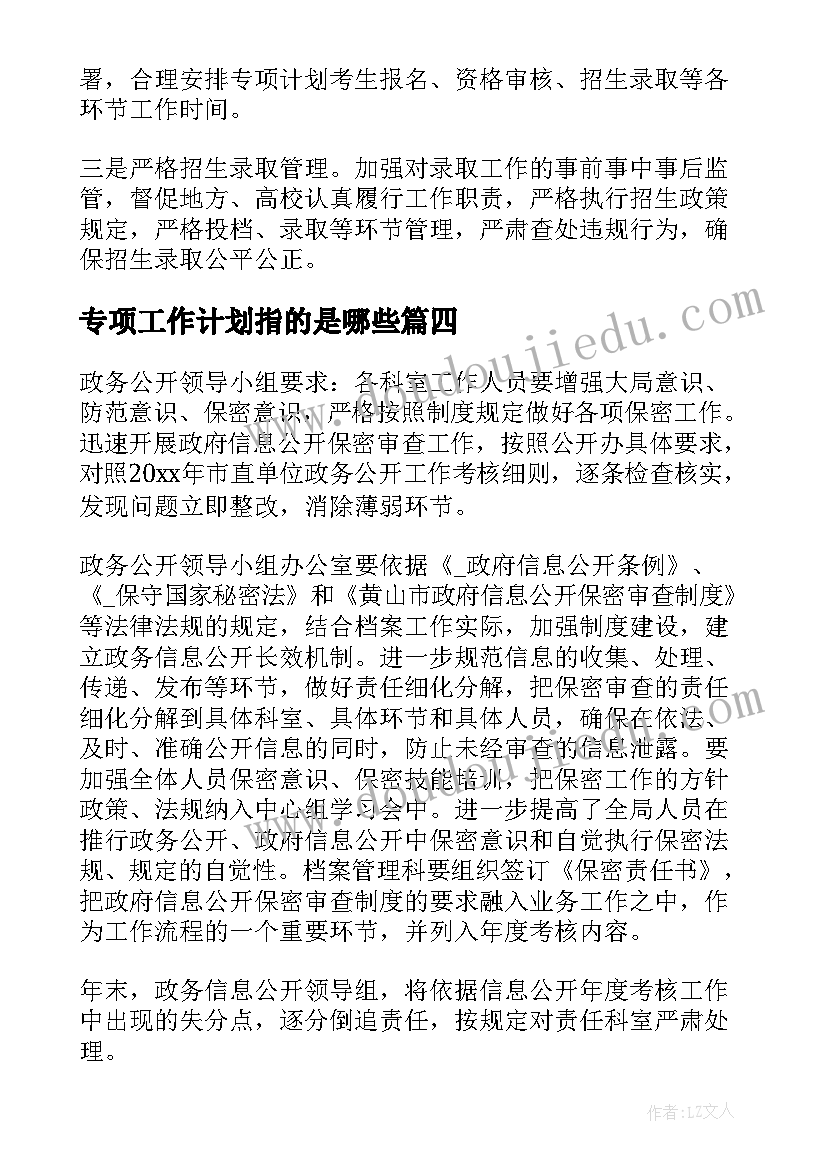 最新专项工作计划指的是哪些(优秀9篇)