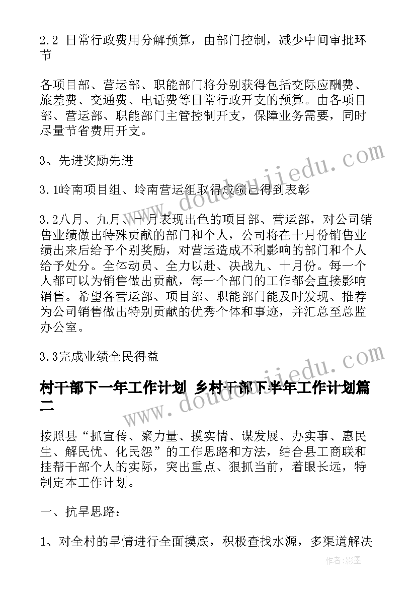 村干部下一年工作计划 乡村干部下半年工作计划(大全6篇)