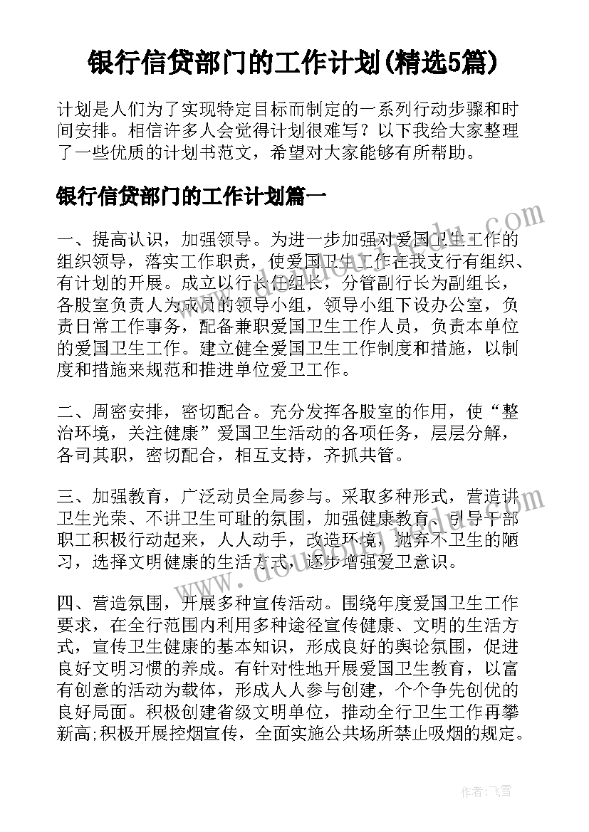 银行信贷部门的工作计划(精选5篇)