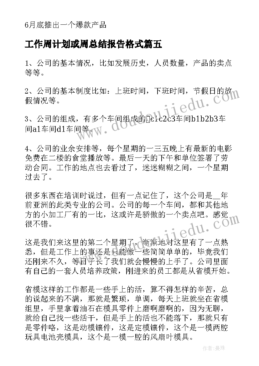 2023年工作周计划或周总结报告格式(实用9篇)