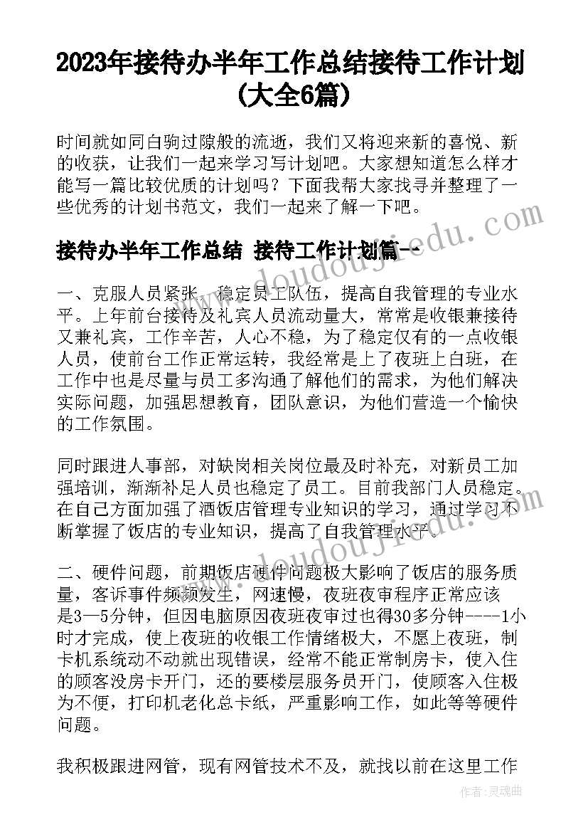 2023年接待办半年工作总结 接待工作计划(大全6篇)