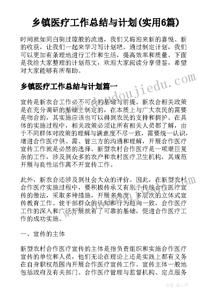 乡镇医疗工作总结与计划(实用6篇)