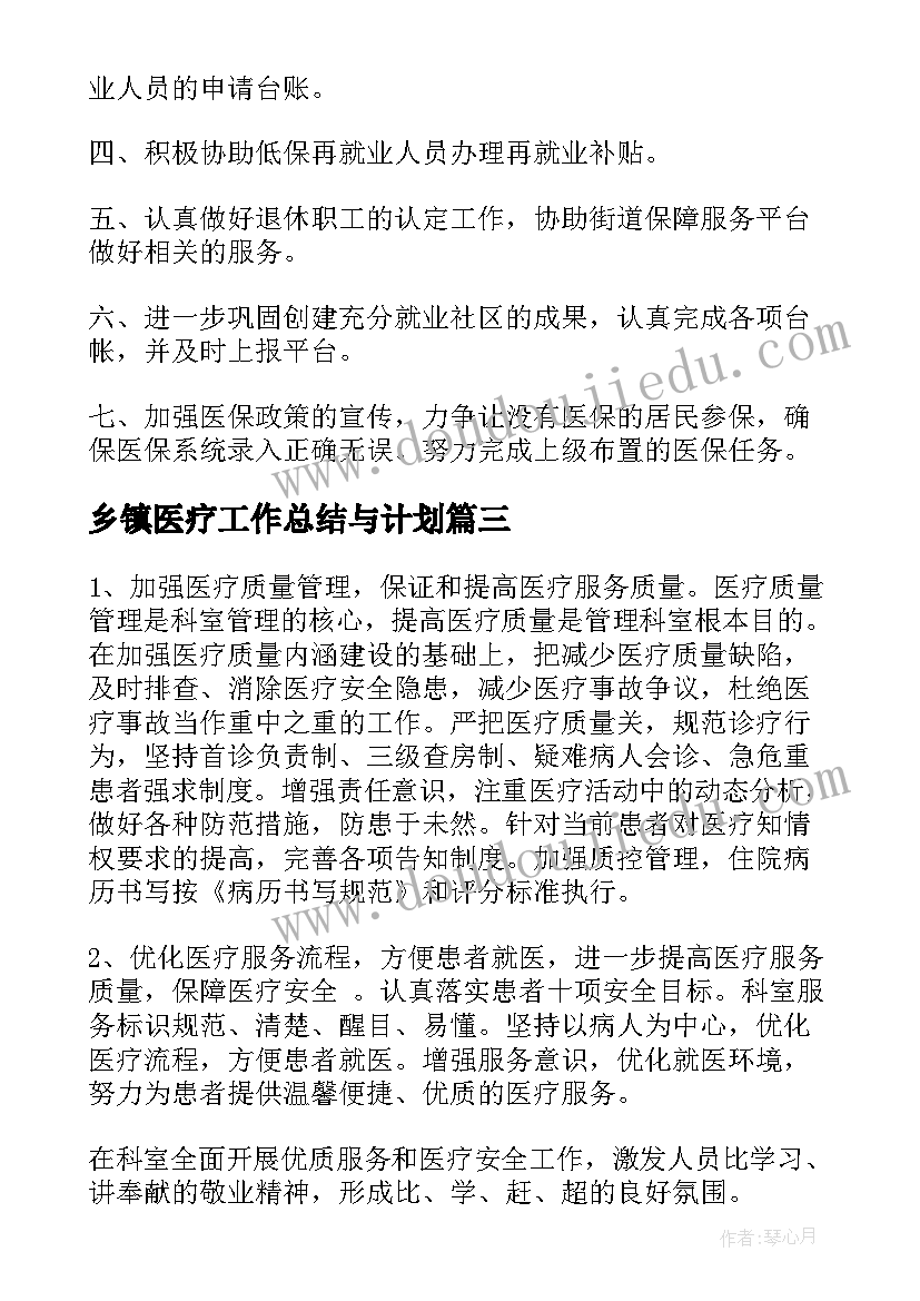 乡镇医疗工作总结与计划(实用6篇)