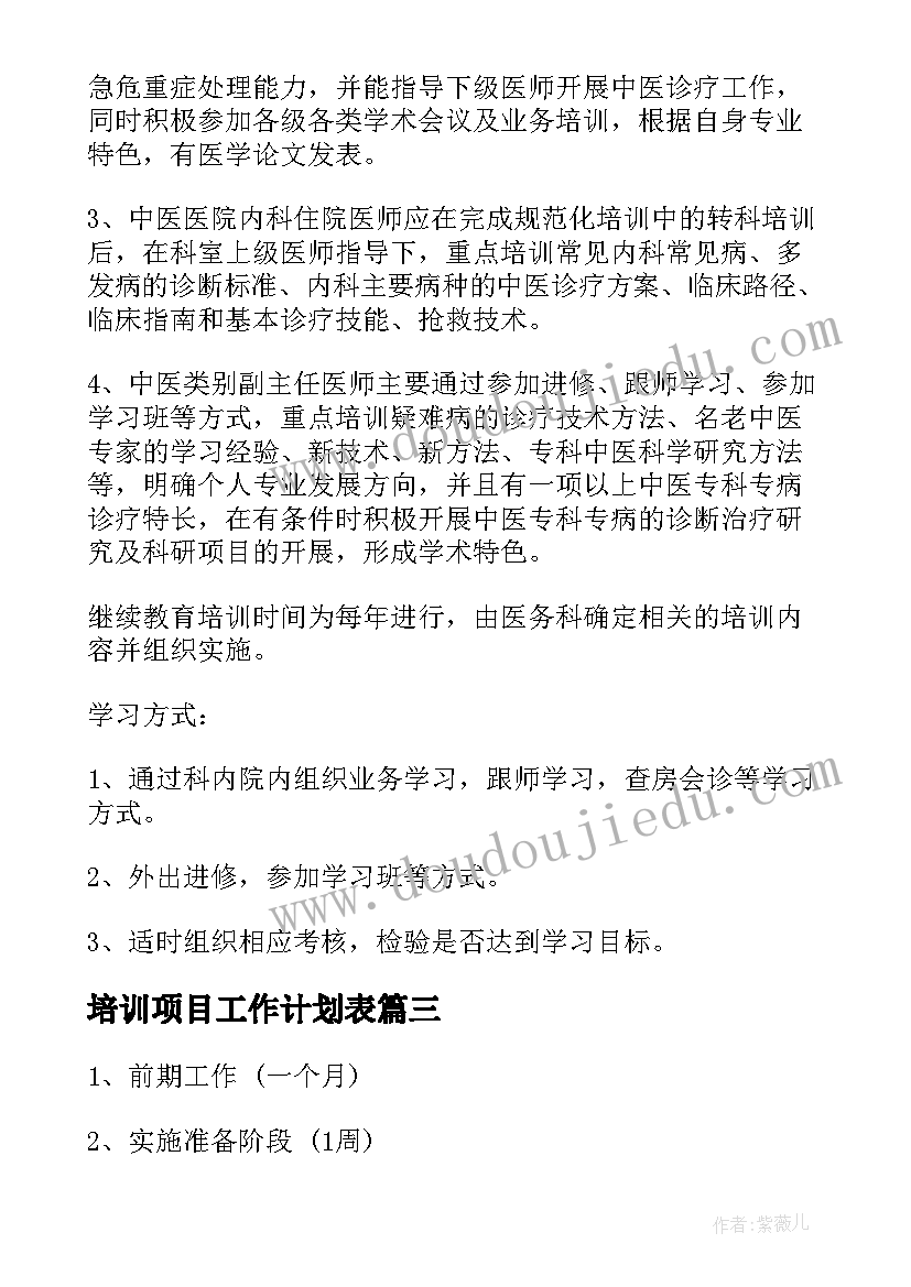 最新培训项目工作计划表(大全9篇)