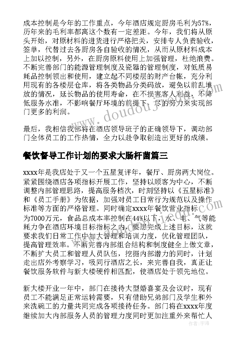 2023年餐饮督导工作计划的要求大肠杆菌(大全9篇)