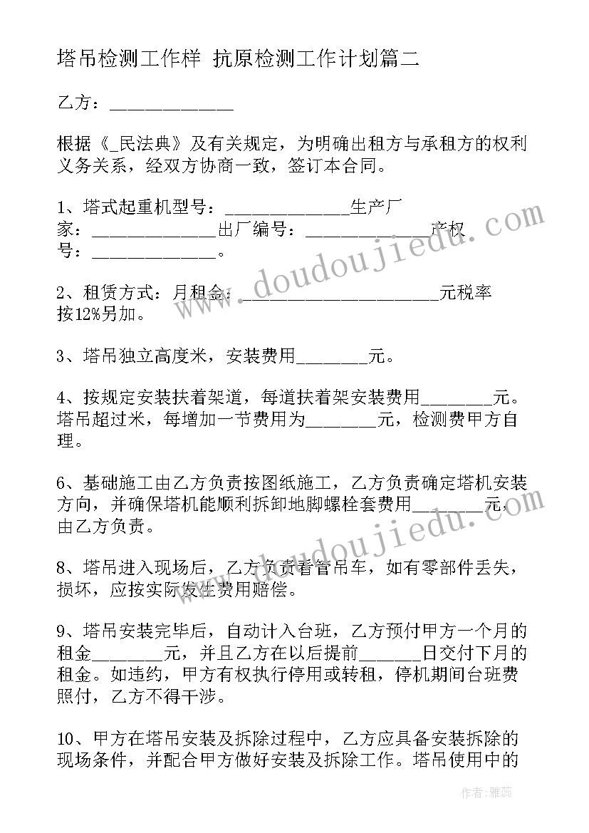 2023年塔吊检测工作样 抗原检测工作计划(实用8篇)