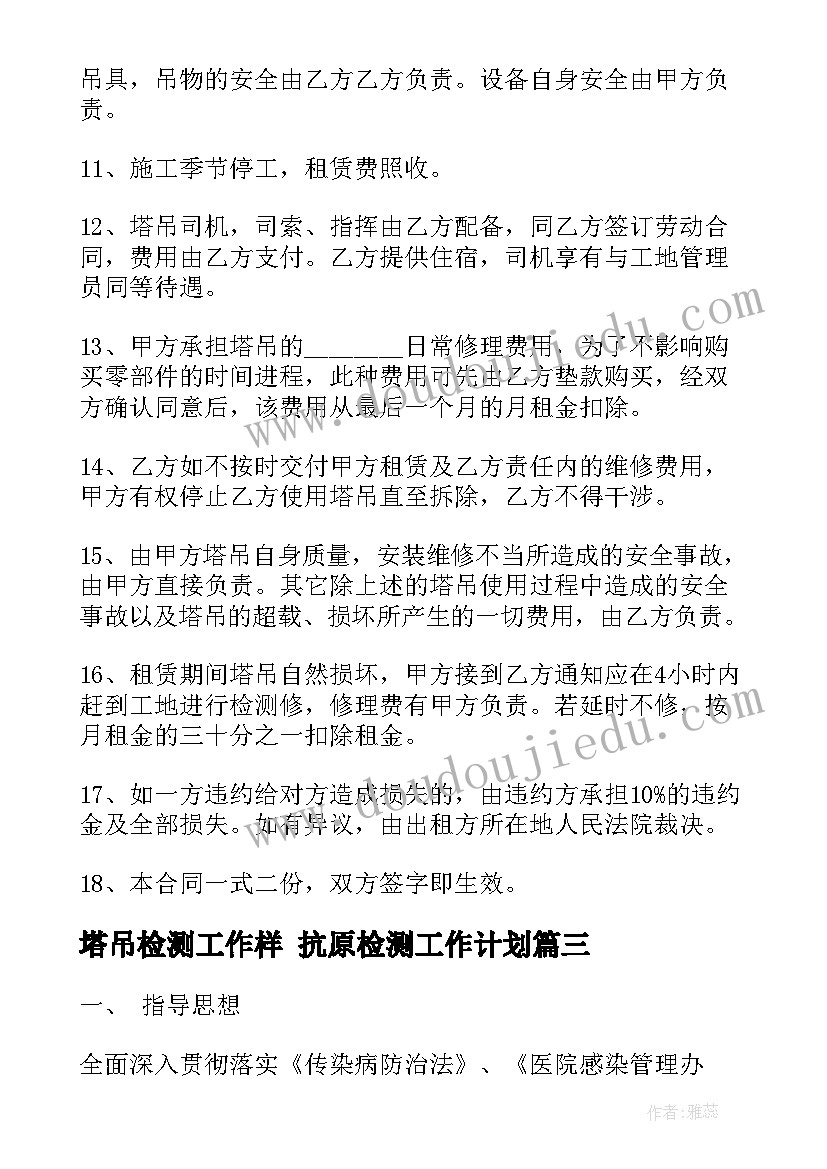 2023年塔吊检测工作样 抗原检测工作计划(实用8篇)