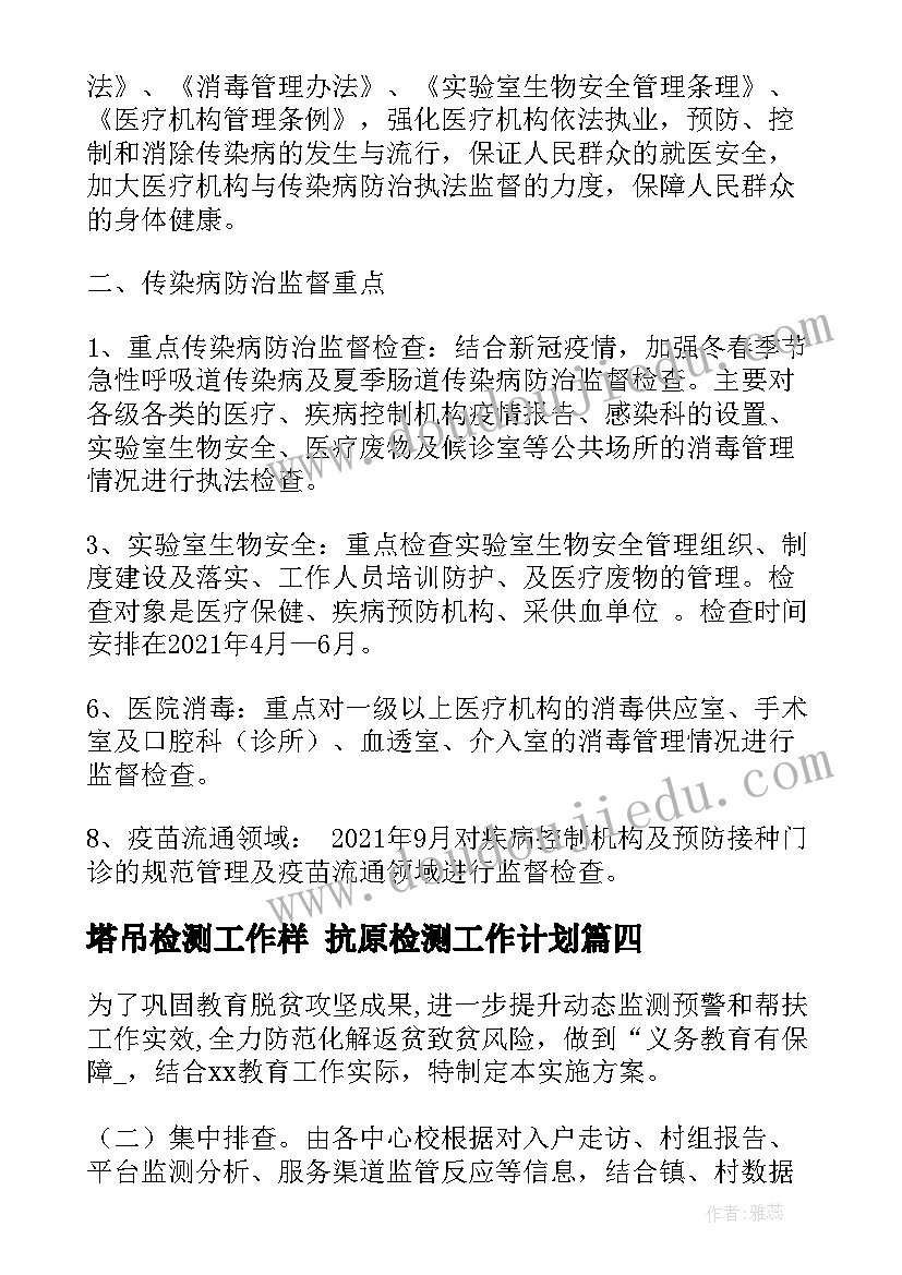 2023年塔吊检测工作样 抗原检测工作计划(实用8篇)